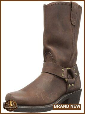 Dingo Leather Harness Motorcycle Boot Square Toe Mid-Calf Pull On